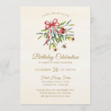 Elegant Watercolor Greenery Pomegranate Birthday