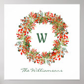 Elegant Watercolor Greenery Wreath Monogram Custom Poster (Vorne)