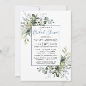 Elegant Watercolor Grüne Dusche Dusty Blue Einladung (Vorderseite)