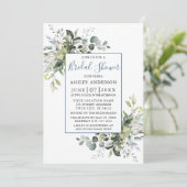 Elegant Watercolor Grüne Dusche Dusty Blue Einladung (Stehend Vorderseite)