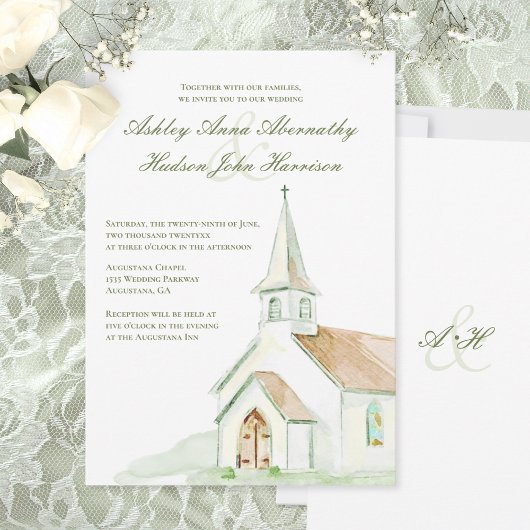 Elegant Watercolor Hand-painted Chapel Wedding  Einladung