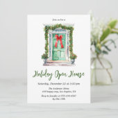 Elegant Watercolor Holiday Open House Christmas Einladung (Stehend Vorderseite)