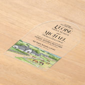 Elegant Watercolor Horse Stable Barn Wedding Acryleinladungen (Ablage )