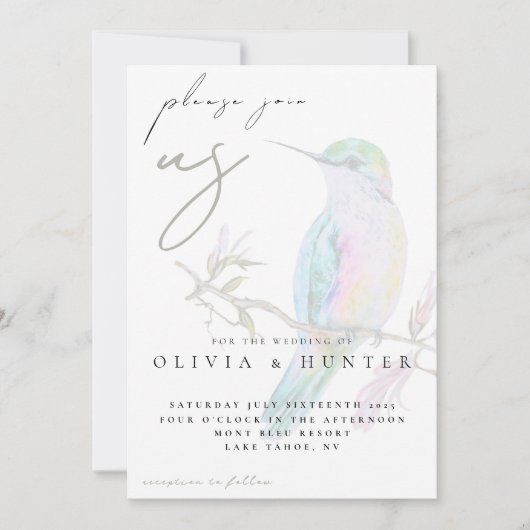 Elegant Watercolor Hummingbird Wedding Invitation Einladung (Vorderseite)