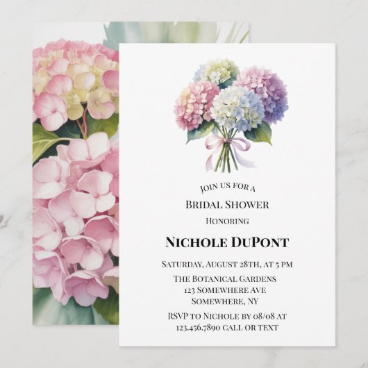 Elegant Watercolor Hydrangea Bridal Shower Einladung (Vorne/Hinten)