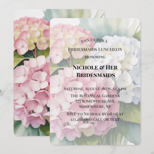 Elegant Watercolor Hydrangea Bridesmaids Luncheon  Einladung (Vorne/Hinten)
