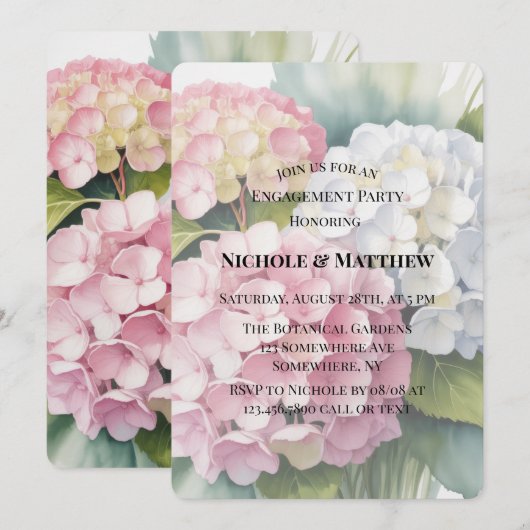 Elegant Watercolor Hydrangea Engagement Party  Einladung (Vorne/Hinten)