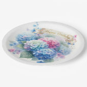 Elegant Watercolor Hydrangea Floral Birthday Party Pappteller (Schrägansicht)