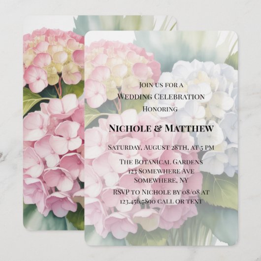 Elegant Watercolor Hydrangea Wedding Celebration  Einladung (Vorne/Hinten)