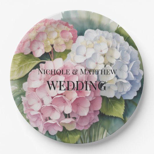 Elegant Watercolor Hydrangea Wedding Pappteller (Vorderseite)