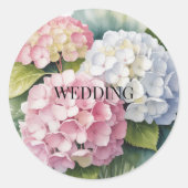 Elegant Watercolor Hydrangea Wedding Runder Aufkleber (Vorderseite)