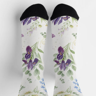 Elegant Watercolor Iris & Lily Bouquet Socken