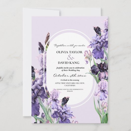 Elegant Watercolor Iris Wedding Einladung (Vorderseite)