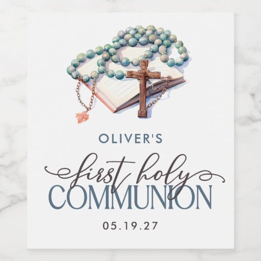 Elegant Watercolor Junge Erste Heilige Kommune Weinetikett (Einzelnes Label)