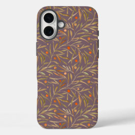 Elegant Watercolor Leaf Pattern  Purple Background iPhone 16 Plus Hülle
