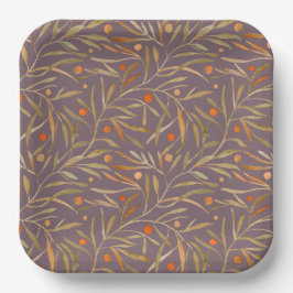 Elegant Watercolor Leaf Pattern  Purple Background Pappteller