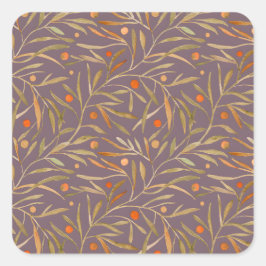 Elegant Watercolor Leaf Pattern  Purple Background Quadratischer Aufkleber
