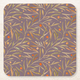 Elegant Watercolor Leaf Pattern  Purple Background Rechteckiger Pappuntersetzer