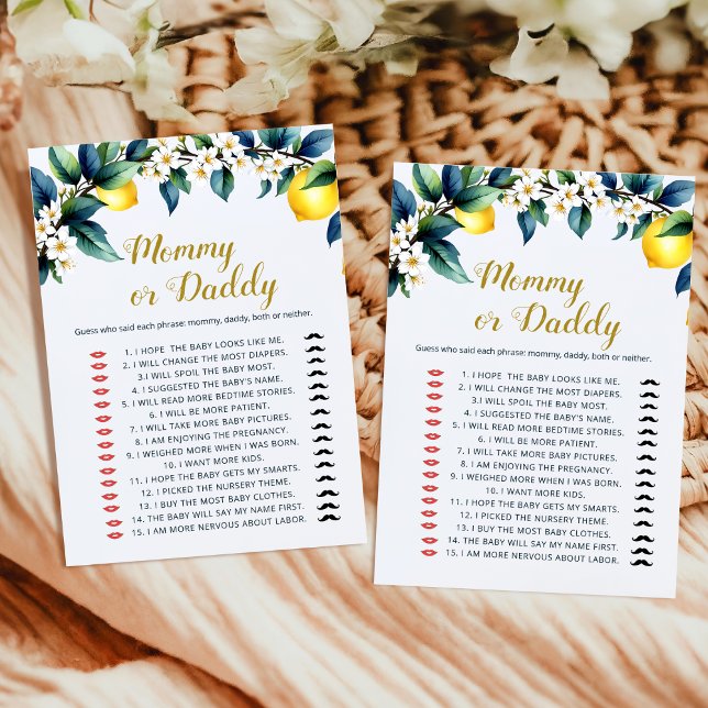 Elegant Watercolor Lemon Guess Who Mommy Daddy  (Von Creator hochgeladen)