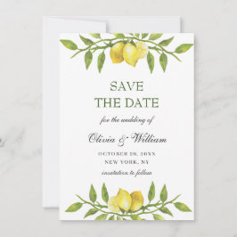 Elegant Watercolor Lemons Grüne Hochzeit Save The Date