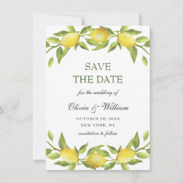Elegant Watercolor Lemons Grüne Hochzeit Save The Date