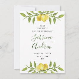 Elegant Watercolor Lemons Grüne Hochzeit Save The Date