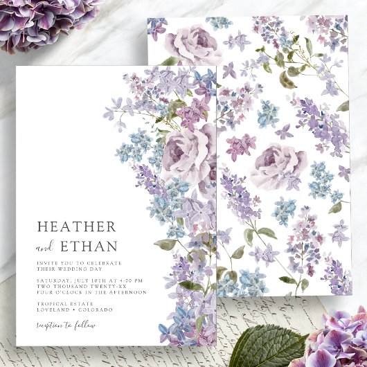 Elegant Watercolor Lilac Wedding Einladung