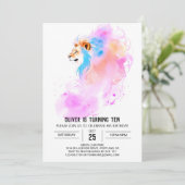 Elegant Watercolor Lion Birthday Einladung (Stehend Vorderseite)