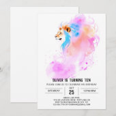Elegant Watercolor Lion Birthday Einladung (Vorne/Hinten)