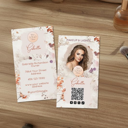 Elegant Watercolor Logo QR Code Photo Makeup Visitenkarte