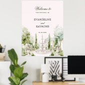 Elegant Watercolor Manor Garden Wedding Poster (Heimbüro)