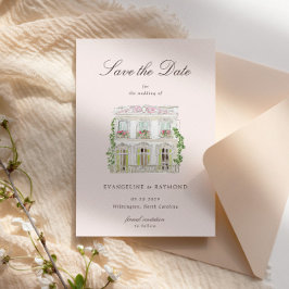Elegant Watercolor Manor Photo Save The Date Card