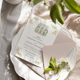 Elegant Watercolor Manor Rococo Wedding Einladung