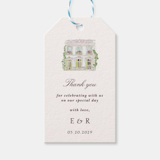 Elegant Watercolor Manor Rococo Wedding Geschenkanhänger (Vorderseite)