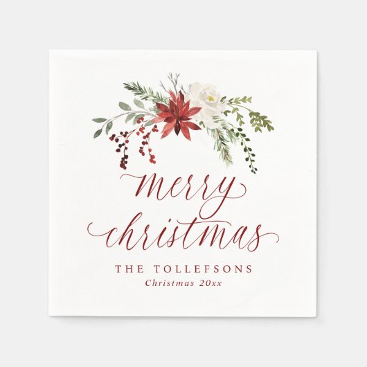 Elegant Watercolor Merry Christmas Holiday Berries Serviette (Vorderseite)