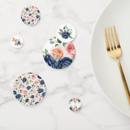 Elegant Watercolor Navy Coral Floral Confetti Konfetti