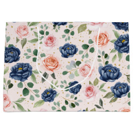 Elegant Watercolor Navy Coral Floral Große Geschenktüte