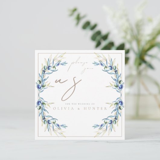 Elegant Watercolor Olive Branch Wedding Invitation Einladung (Stehend Vorderseite)