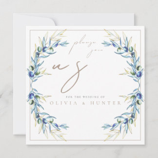 Elegant Watercolor Olive Branch Wedding Invitation Einladung