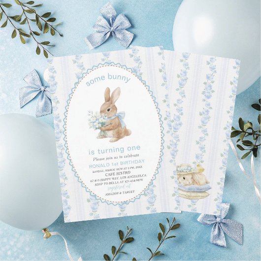 Elegant  Watercolor One 1st Birthday some bunny Gi Einladung