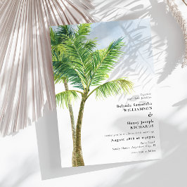 Elegant Watercolor Palm Tree Beach Wedding Einladung