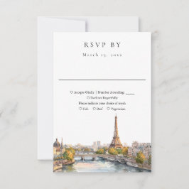 Elegant Watercolor Paris Frankreich Hochzeit RSVP Karte