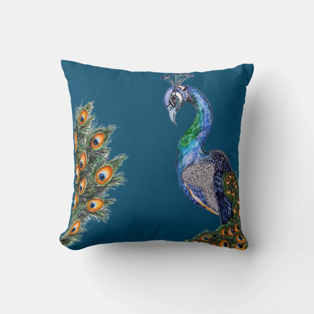 Elegant Watercolor Peacock Navy Kissen (Vorderseite)