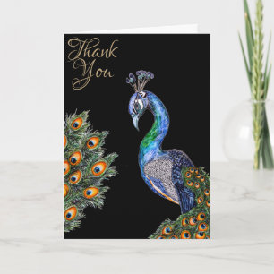 Elegant Watercolor Peacock Vielen Dank Karte