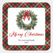 Elegant Watercolor Pine Wreath Christmas Sticker (Vorderseite)