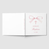 Elegant Watercolor Pink Bow Baptism Gästebuch (Voll)