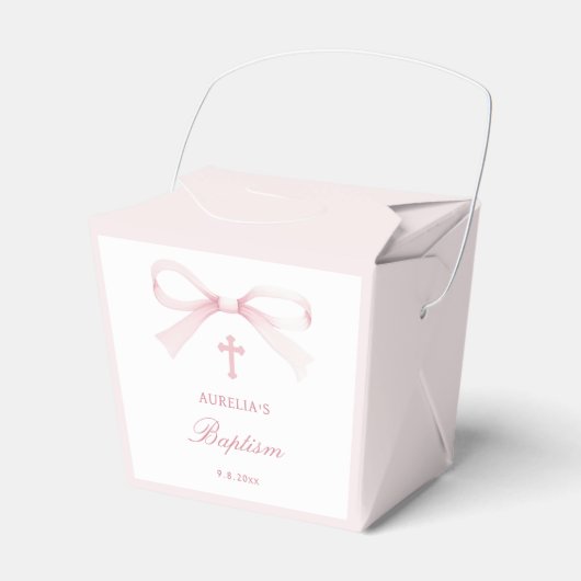 Elegant Watercolor Pink Bow Baptism Take Out Geschenkschachtel (Vorderseite)