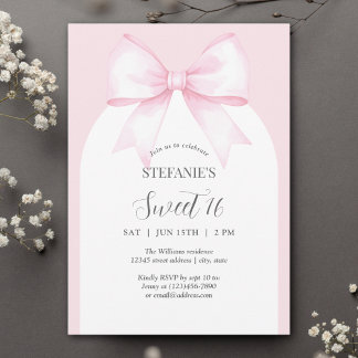 Elegant Watercolor Pink Bow Sweet 16 Geburtstag Einladung