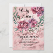 Elegant Watercolor Pink Carnations Baby Shower Einladung (Vorderseite)