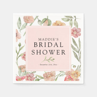 Elegant Watercolor Pink Floral Bridal Shower Serviette